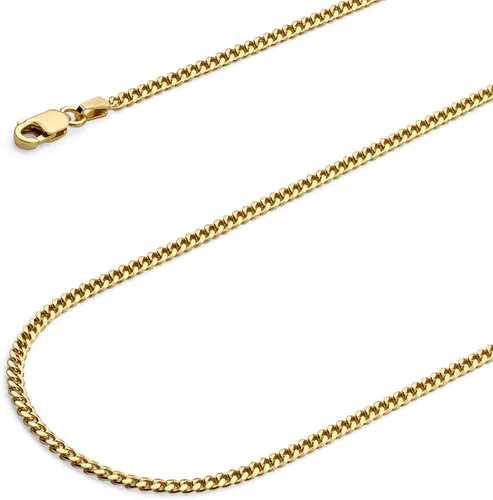 Wellingsale 14k Yellow Gold 2mm Solid Miami Cuban Chain Necklace with Lobster Claw Clasp