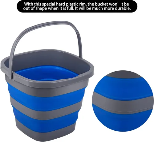 Vista 4 de Paquete de 2 cubos de plástico plegables con 1.32 galones (5L) cada uno, tina rectangular plegable para limpieza del hogar, recipiente de agua al