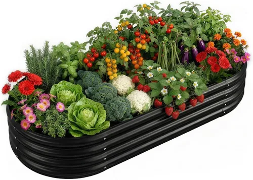 Vista 11 de Land Guard - Kit de maceta de jardín elevada de metal galvanizado, para exteriores, grande, ovalada, para vegetales