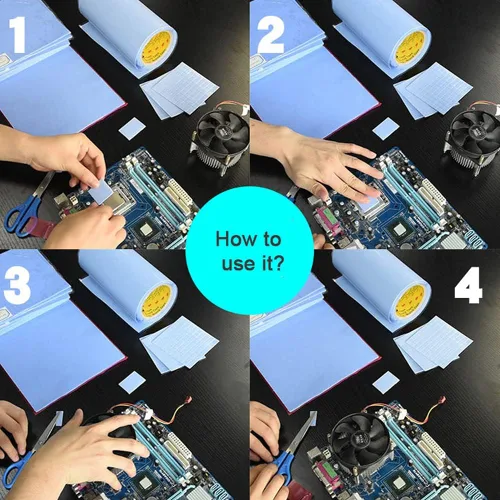 Vista 4 de OwlTree Paquete de 4 almohadillas térmicas, 3.937 x 3.937 in, 0.020 in, 0.039 in, 0.059 in, 0.079 in, conductividad térmica altamente eficiente, 6.0