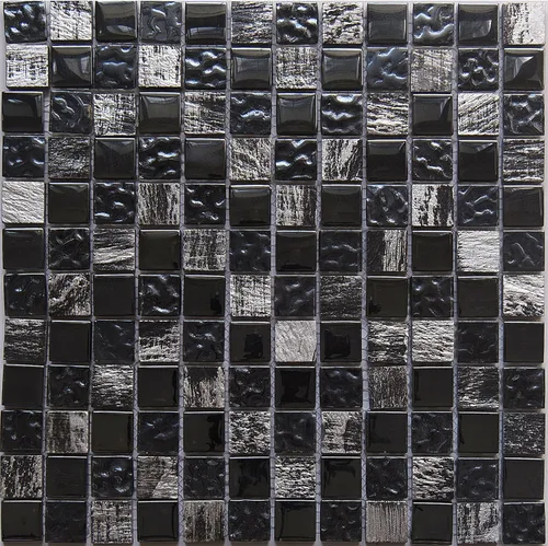 Mosaico de vidrio y piedra para salpicaduras de cocina, pared de ducha de baño, etc., colección Mini Teseo, cuadrados mixtos, 12 x 12 x 5/16 (juego