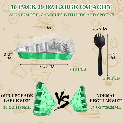 Vista 2 de Mini molde para pasteles con tapas, 10 recipientes individuales de 39 onzas para tartas, moldes de aluminio desechables individuales de aluminio
