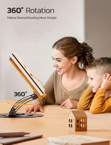 Vista 4 de Nulaxy Bamboo 360 - Soporte giratorio para libros de lectura, soporte ajustable para libros de texto para leer manos libres, soporte plegable