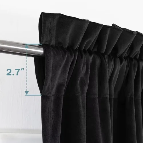 Vista 2 de Cortinas opacas de terciopelo negro de 72 pulgadas para dormitorio, con aislamiento térmico, oscurecimiento de la habitación, bloqueo solar