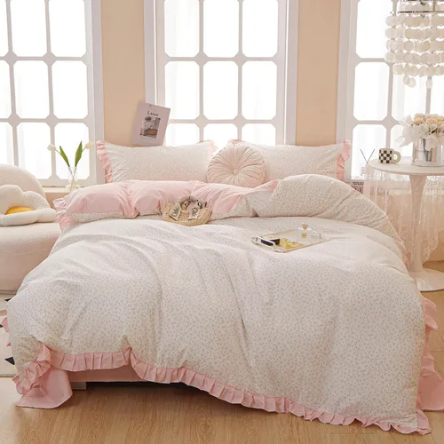 Vista 41 de VM VOUGEMARKET - Juego de funda de edredón romántica con encaje y patrón de flores rosas, Queen, suave, ligera, de microfibra lavada