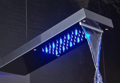 Vista 3 de ELLO&ALLO Sistema de torre de panel de ducha LED, pantalla hidroeléctrica, masaje de lluvia con chorros, negro cepillado