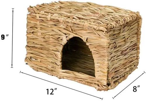 Vista 7 de Rabbit Grass House - Cama de heno tejida a mano natural de hierba marina, juguete de cabaña escondida para conejito, hámster, conejillo de indias