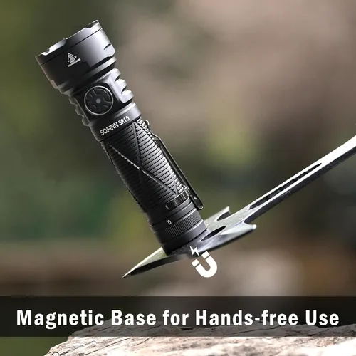 Vista 5 de Linterna recargable Sofirn SR15 de alto lúmen, 4500 lúmenes, linterna de bolsillo súper brillante con base magnética y impermeable IP68, linterna