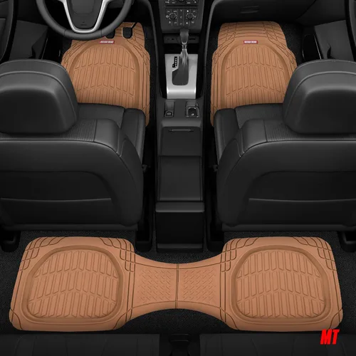 Vista 9 de Motor Trend Original FlexTough Beige Rubber Car Floor Mats for 3 Row Vehicles, Front & Rear 2nd Row Deep Dish All Weather Automotive Heavy Duty Trim