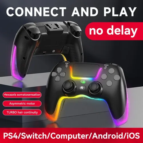 Vista 2 de RALAN Black Wireless Controller Compatible with Playstation 4ProSlimfor PS4 Dualshock 4 Gamepad with Adjustable LED Lighting, 3.5mm Audio Jack and