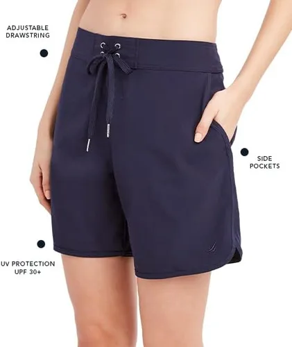 Vista 5 de Nautica Womens Standard Solid 7" Core Stretch Quick Dry Board Short Swimsuit Bottom with Adjustable Drawstring Waistband Cord