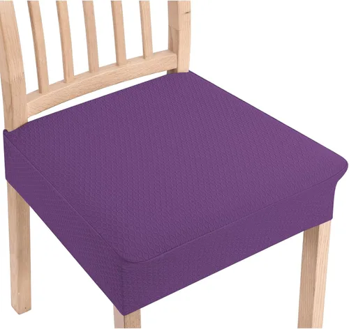 Vista 22 de Smiry Juego de 4 fundas de asiento elásticas de jacquard para sillas de comedor, extraíbles y lavables, sin fundas traseras, color gris pardo