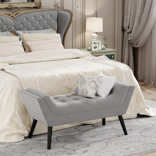 Vista 5 de Andeworld Banco Otomano de Tela Capitonada para Cama con Reposapiés de Tela para Dormitorio - Gris