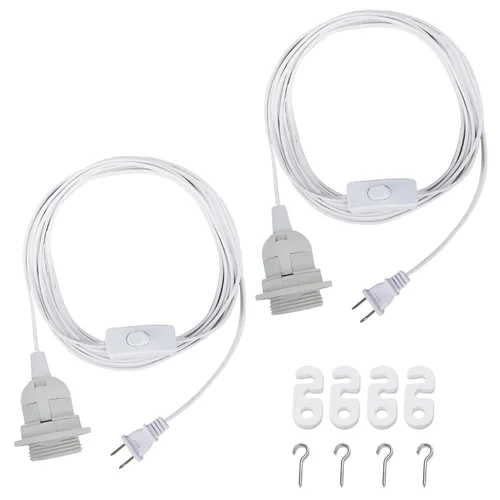 Vista 9 de Cable de luz colgante – Bombilla colgante de 10 pies con cable de enchufe – Paquete de 2 cables de lámpara E26 con cable de extensión negro, cable