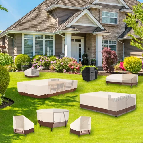 Vista 5 de Tuyeho Funda para muebles de patio, 48 x 28 x 13 pulgadas, tela Oxford duradera y resistente, para exteriores, rectangular, impermeable y resistente