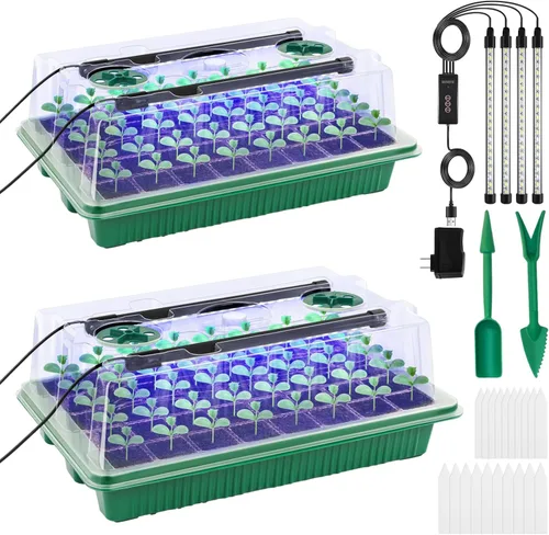 Bandeja de inicio de semillas con luz de crecimiento temporizada, paquete de 2 bandejas de inicio de plantas de 80 células, kit de inicio de