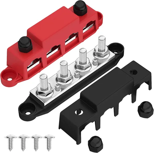 Joinfworld Barra de autobús 12V 250A Bloque de distribución de energía 4 x 3/8 "Studs Barra de autobús marina Bloque de terminales de barra