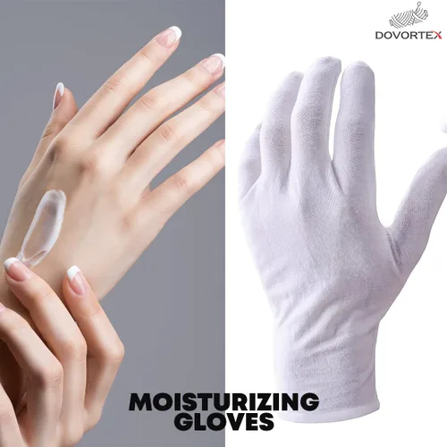 Vista 4 de DOVORTEX 4 guantes de algodón blanco Guantes de algodón para eczema, manos secas, inspección, manejo de monedas e inspección de joyas, suaves