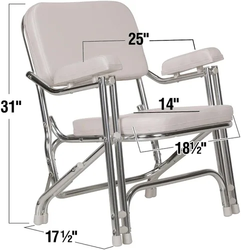Vista 3 de Seachoice Silla de cubierta plegable, blanco, vinilo marino, se pliega para un fácil almacenamiento