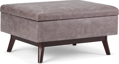 Vista 28 de Simpli Home Owen - Taburete rectangular de 48 pulgadas de ancho, con reposapiés de piel sintética para sala, color marrón