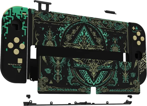 Vista 5 de eXtremeRate Juego completo de carcasa de bricolaje para Nintendo Switch OLED, placa trasera de consola y soporte, carcasa para controlador de mano