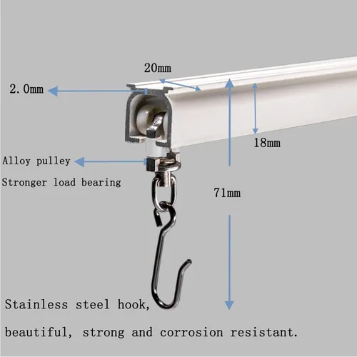 Vista 3 de Riel de cortina de aluminio mejorado de 3.6 pies, se puede utilizar como barra de extensión, soporte de techo o pared, sala de estar o ventanas