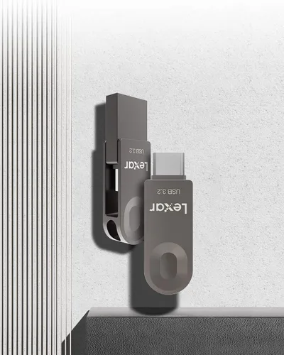 Vista 9 de Lexar Unidad flash USB tipo C E32C de 64 GB, USB-A y USB-C 3.2 Gen 1, unidad dual OTG de 100 MB/s de lectura, unidad USB con diseño giratorio