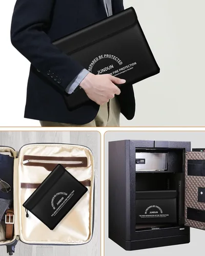 Vista 7 de JUNDUN Bolsa de documentos ignífuga con aislamiento térmico de 5200 ℉, bolsa de dinero impermeable e ignífuga de 14.0 x 10.4 pulgadas, bolsa