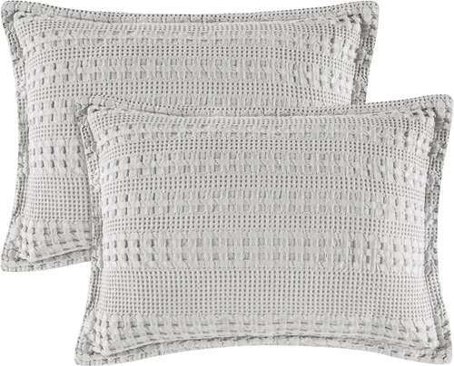 Vista 57 de PHF Fundas de almohada con tejido de gofre de 24" x 24", paquete de 2, funda de almohada cuadrada 100% algodón para decoración de ropa de cama, sin