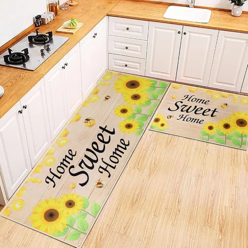 Vista 8 de Alfombras de Cocina, 2 Piezas Tapetes de Cocina Boho para Piso Bohemios Suaves Cómodos Acolchados Alfombra de Cocina, Lavable Antideslizante Tapete