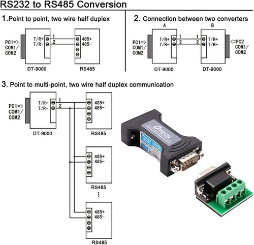 Vista 6 de DTECH Adaptador convertidor serie RS232 a RS485 con bloque de terminales de 4 posiciones para datos de comunicación industrial de larga distancia