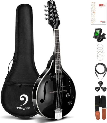Vangoa Instrumento de Mandolina de Caoba Eléctrico Acústico Estilo A, Mandolina Musical para Principiantes, Adultos, Adolescentes, Niños, Negro