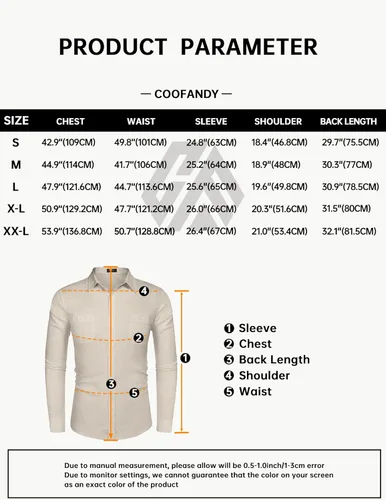 Vista 6 de COOFANDY Camisa casual de lino de manga larga con botones para hombre