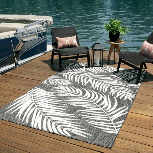 Vista 107 de Unique Loom - Tapete de la colección Outdoor Botanical, diseño de palmera (4.1 pies x 6.1 pies, rectangular, color azul/azul marino)
