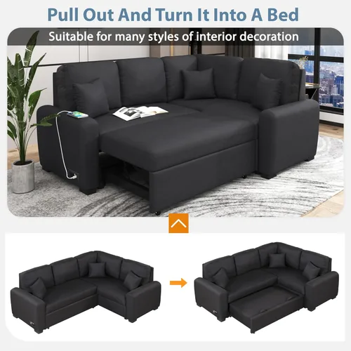 Vista 79 de Sofá modular en forma de L de 100.7 pulgadas con otomana extraíble, modernos sofás de 3 plazas con dos reposabrazos y patas de metal, cómoda tela