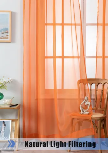 Vista 3 de Elegantes paneles de cortina de gasa transparente con bolsillo para cortinero para dormitorio, sala de estar, comedor, patio, puerta corrediza