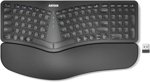 Arteck Teclado ergonómico dividido con reposamuñecas acolchadas y reposamanos, 2.4G USB inalámbrico cómodo teclado dividido ergonómico natural, para