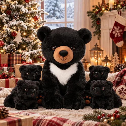 5 piezas de peluche de oso negro con bebés en el interior, oso polar grande de mamá sentada con 4 peluches de bebé en el vientre, regalos para niños