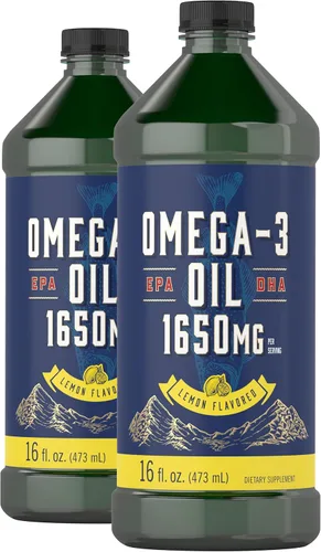 Carlyle Aceite de pescado líquido Omega 3 | 1650 mg | 32 onzas líquidas (2 botellas de 16 onzas) | Sabor a limón | Suplemento sin OMG y sin gluten