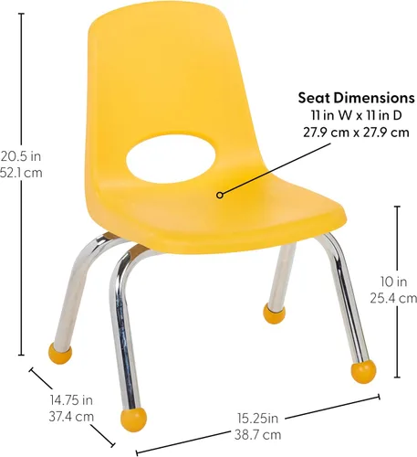 Vista 2 de FDP 15412-YE - Silla escolar apilable de 14 pulgadas con deslizadores de Amarillo