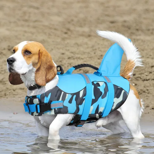 Vista 2 de Queenmore Chaleco salvavidas para perros Ripstop, chaleco de seguridad ajustable con alta flotabilidad y asa de rescate duradera para perros