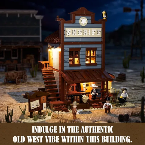Vista 2 de Funwhole Sheriff's-Office Lighting - Juego de ladrillos de construcción – The Old West Sheriff's Office - Juego de modelos de construcción de luz