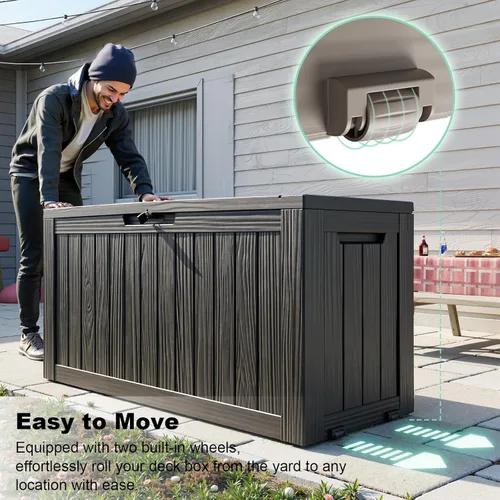 Vista 182 de DRATO Cajas de terraza, caja de almacenamiento al aire libre de 30 galones para cojín de patio, herramientas de jardín, impermeable y resistente a