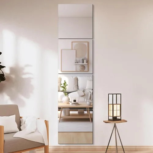 Vista 10 de Delma Azulejos de espejo sin marco de 12" x 10" (4 piezas) para montaje en pared, resistentes a los golpes, paneles de vidrio templado de longitud