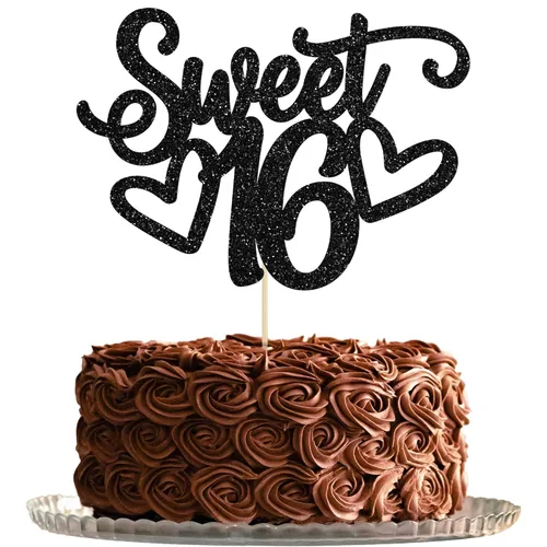 Gyufise 1 Pieza Dulce Adolescente 16 Decoración para Pastel con Purpurina Palillo de Pastel de 16 Cumpleaños para Brindis por 16 Años de Edad