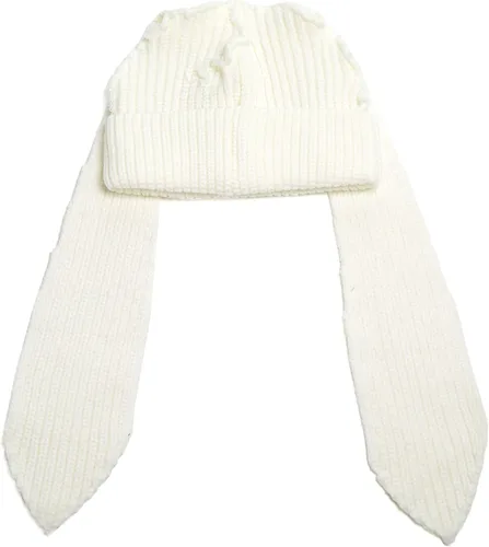 Vista 6 de Gorro de punto con orejas largas de conejo, divertido gorro de invierno esponjoso, cálido de punto de conejo, gorra de calavera de ganchillo