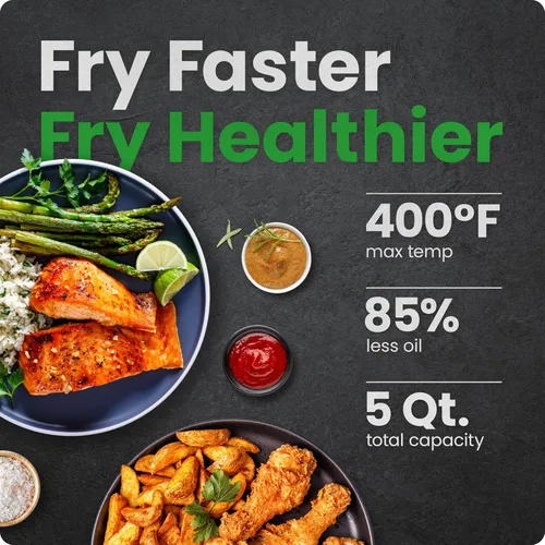 Vista 2 de Chefman TurboFry Touch - Freidora de aire táctil, tamaño familiar grande de 5 cuartos de galón, preajustes de control digital con un toque, papas