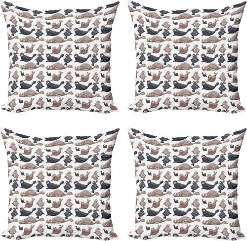 Vista 78 de Ambesonne Paquete de 4 fundas de cojín navideñas con cinta, ilustración de imagen de deseos navideños, impresión digital moderna de doble cara, 16