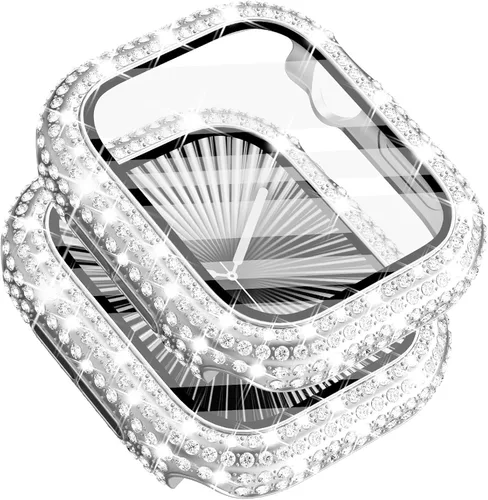 Vista 14 de Surace - Carcasa compatible con Apple Watch de 1.65 pulgadas con protector de pantalla de cristal templado, diseño brillante con 300 diamantes