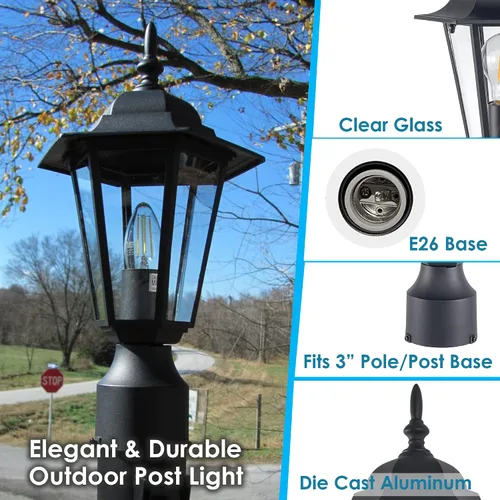 Vista 3 de GRUENLICH Luz de poste para exteriores, linterna de poste de aluminio Lámpara exterior para poste de luz para camino de jardín, patio, impermeable